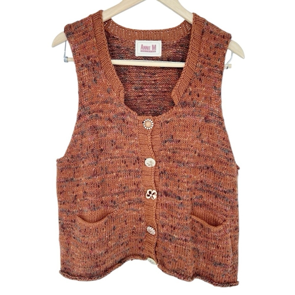 Annie M Knitwear Vintage Unique Button Down Knit Vest‎ Burnt Orange